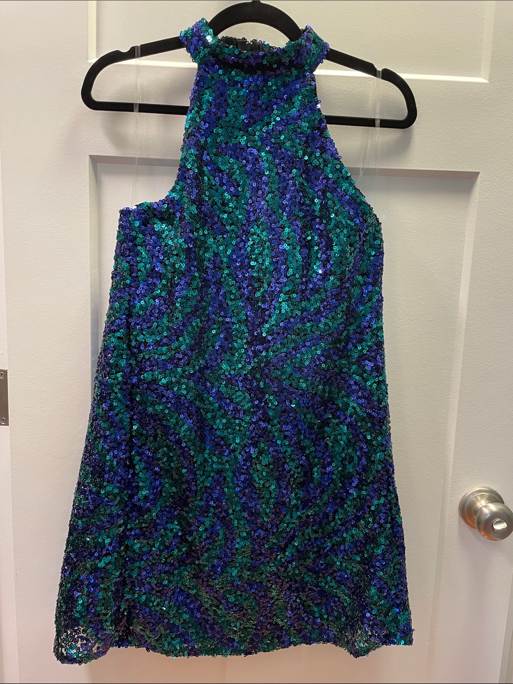 Sequin Halter Neck Mini Dress Vintage Inspired Size M Blue Teal NEW